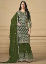 Faux Georgette Green Eid Wear Mirror Work Sharara Suit